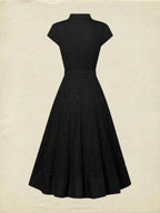Midi Linen Dress, Sleeveless, V Neck, Lace, Button Design, French Vintage, Black