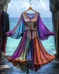 Elegant contrast color vacation rainbow maxi dress a328