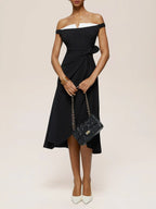 Black Off The Shoulder Sleeveless A-Line Midi Dress