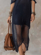 Retro Cold-shoulder Knitted Midi Dress