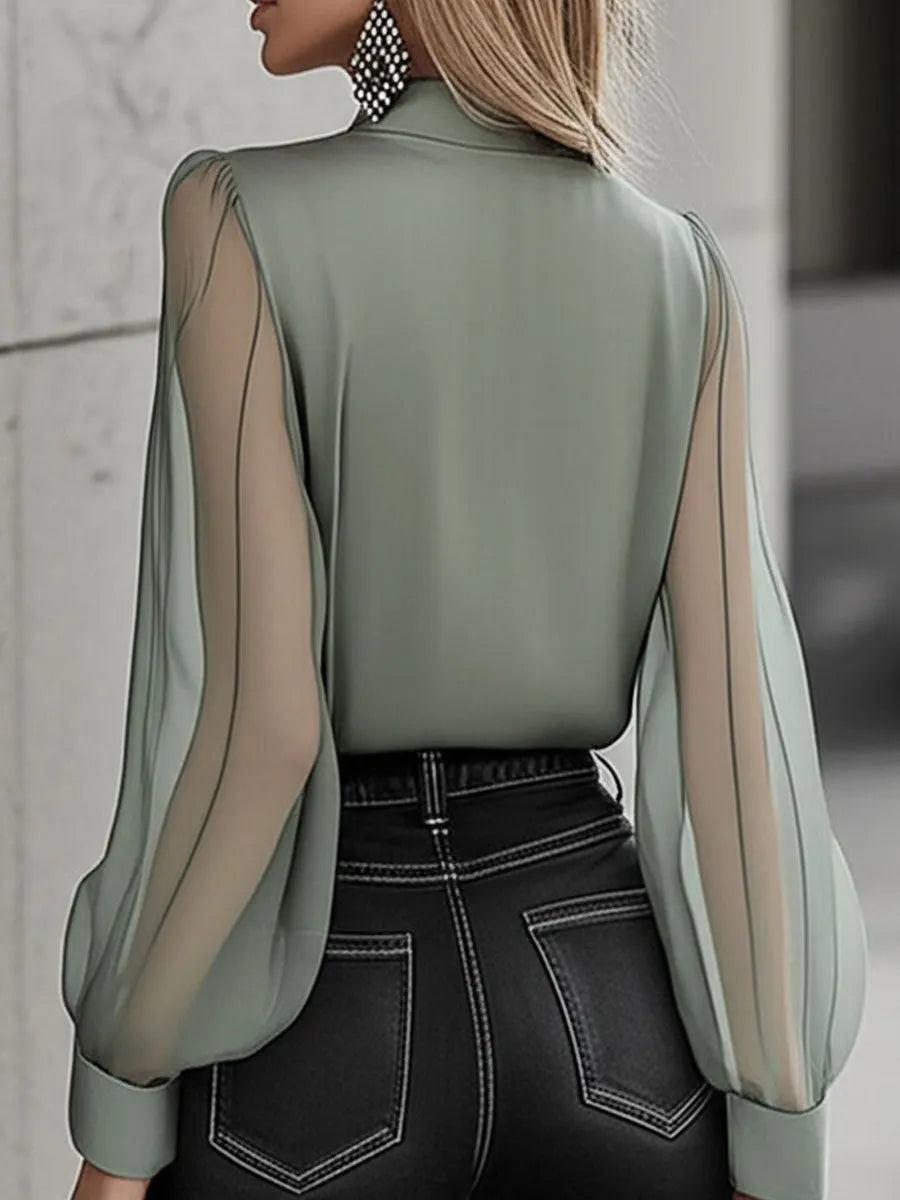 (sale)Chic Timeless Sheer Sleeve Button-Up Shirt