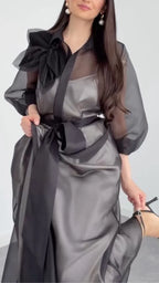 Women's Organza  Midi Dress Set With Bow Detail