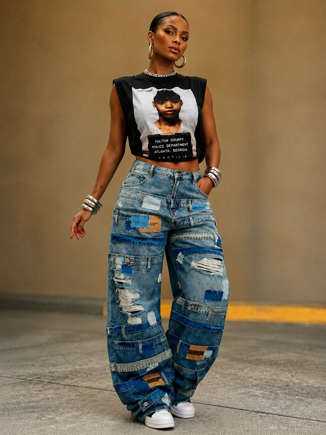 Patch Strap Cargo Denim Pants