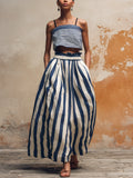 Striped Linen-Blend Two-Piece Set | Crop Top & Maxi Skirt With Pockets