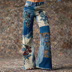 Boho Floral Embroidered Patchwork Vintage Bootcut Jeans