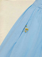 Maxi Linen Dress , Cap Sleeves, V Neck, Plain, Button Design, Vintage, Blue