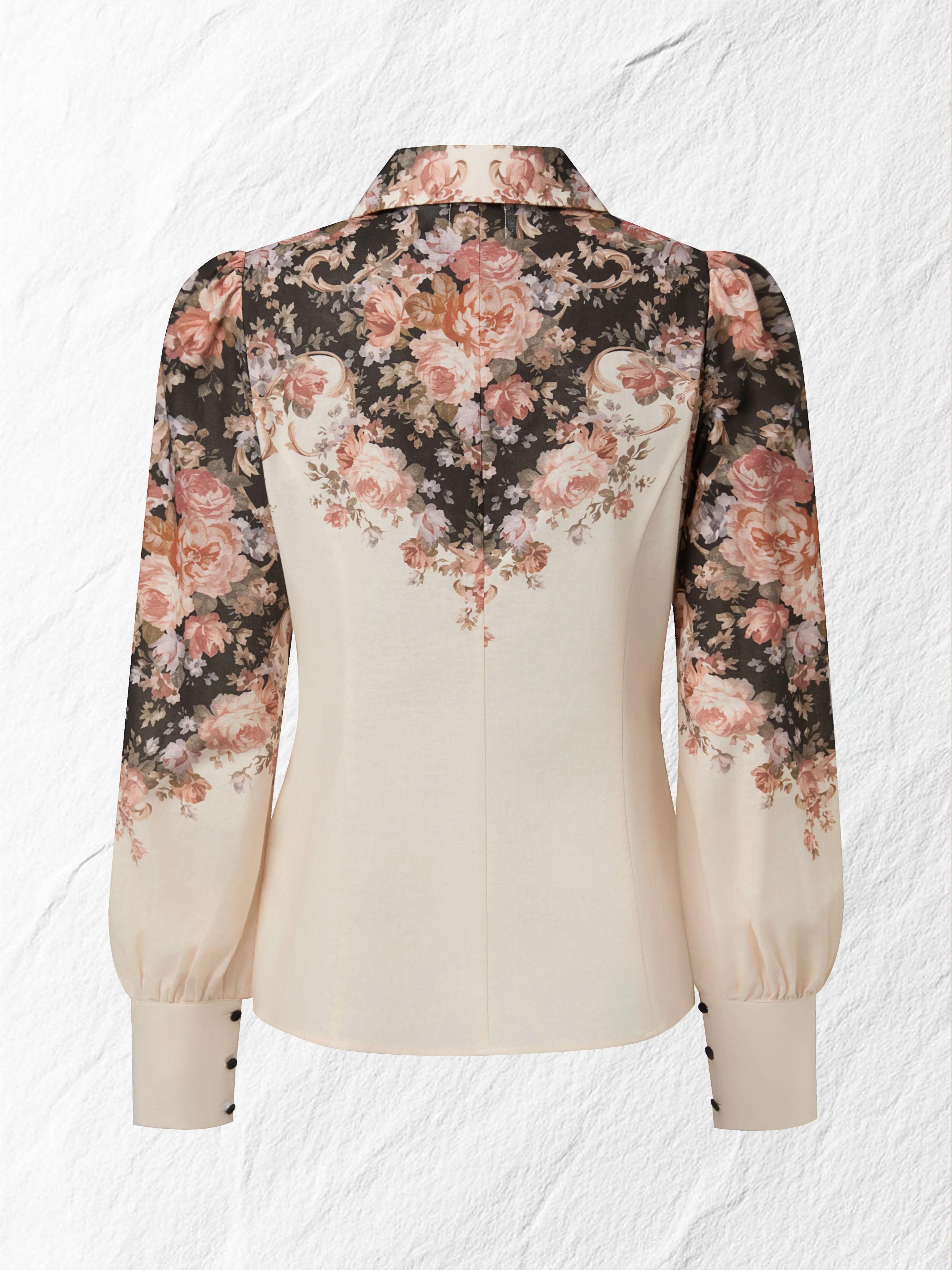 Cotton Shirt, Long Sleeves, Shawl Collar, Floral, Button Design, Vacation, Vintage, Apricot