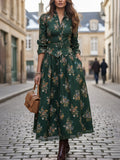 Maxi Linen Skirt, Floral, Pocket Design, Vintage, Green