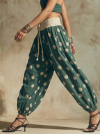 Teal Polka Dot High-Waisted Harem Pants With Drawstring Waist