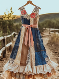 Summer Handmade Lace Denim Patchwork Dress 6cce
