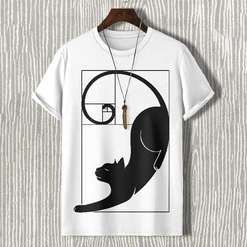 Men's Fibonacci Cat The Golden Ratio Print Casual T-shirt