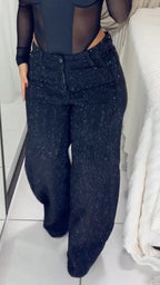 Over Rhinestone High Waist Wide Leg Jeans