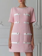 Chic Pink Tweed Mini Dress