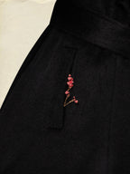 Wool Trench Coat, Long Sleeves, Lapel Collar, Plain, Button Design, Vintage, Black