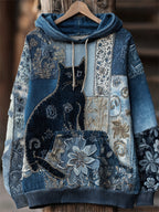 Lovely Cat Boho Floral Lace Patchwork Hoodie