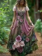 Women's Vintage Floral Embroidered Long Dress