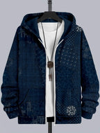 Men's Japanese Traditional Sashiko Art Comfy Full Zip Hoodie