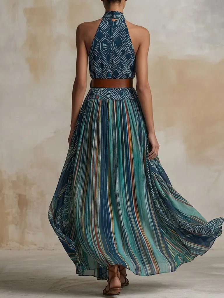 Bohemian Artistic Print Sleeveless Maxi Dress