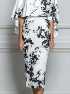Abstract Print Sheath Dress With Detachable Capelet