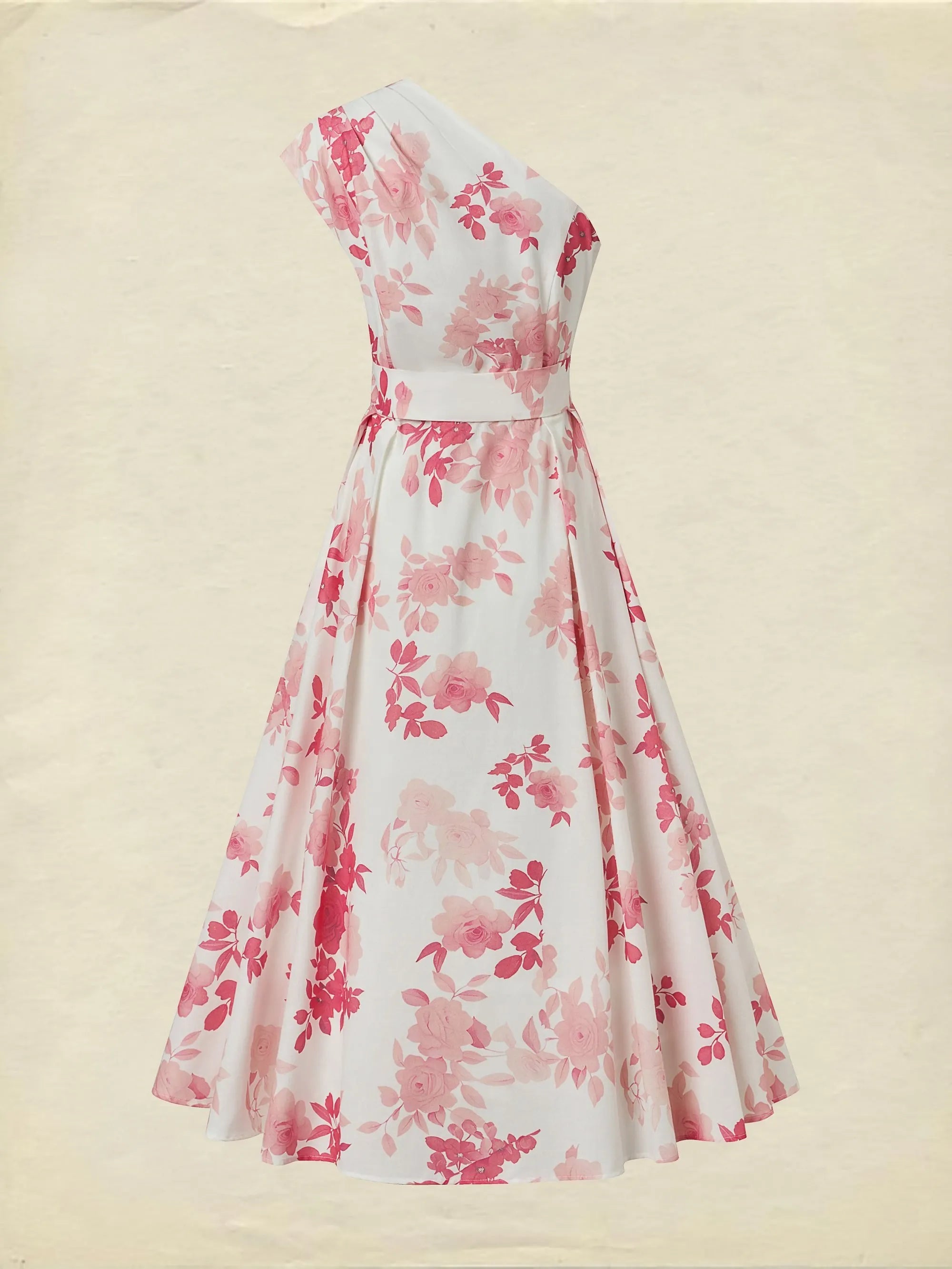 Maxi Cotton Dress, Sleeveless, Floral, Belt Design, Vacation, Vintage, Red