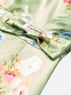Green Floral Bow Satin Off The Shoulder Short Sleeve Sheath Maxi Dress