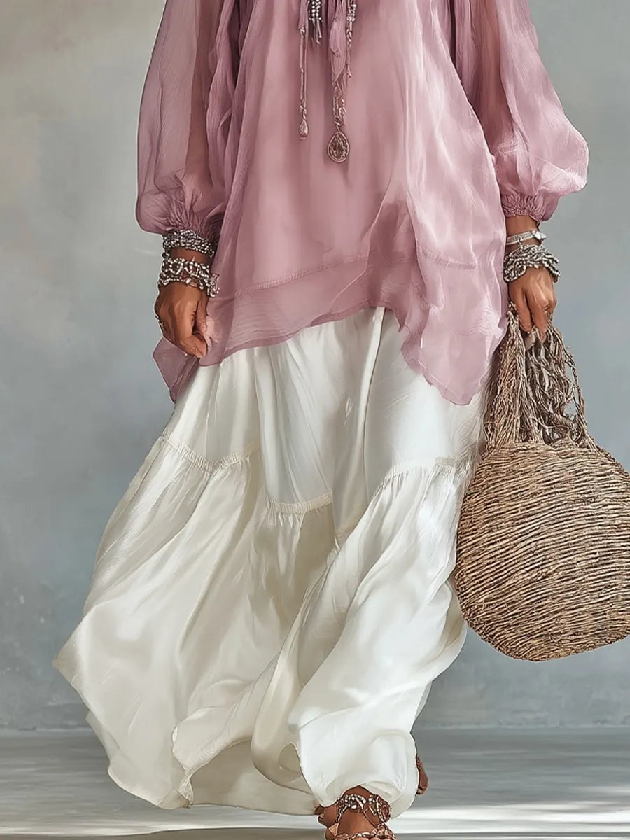 Bohemian Chiffon Top And Satin Skirt