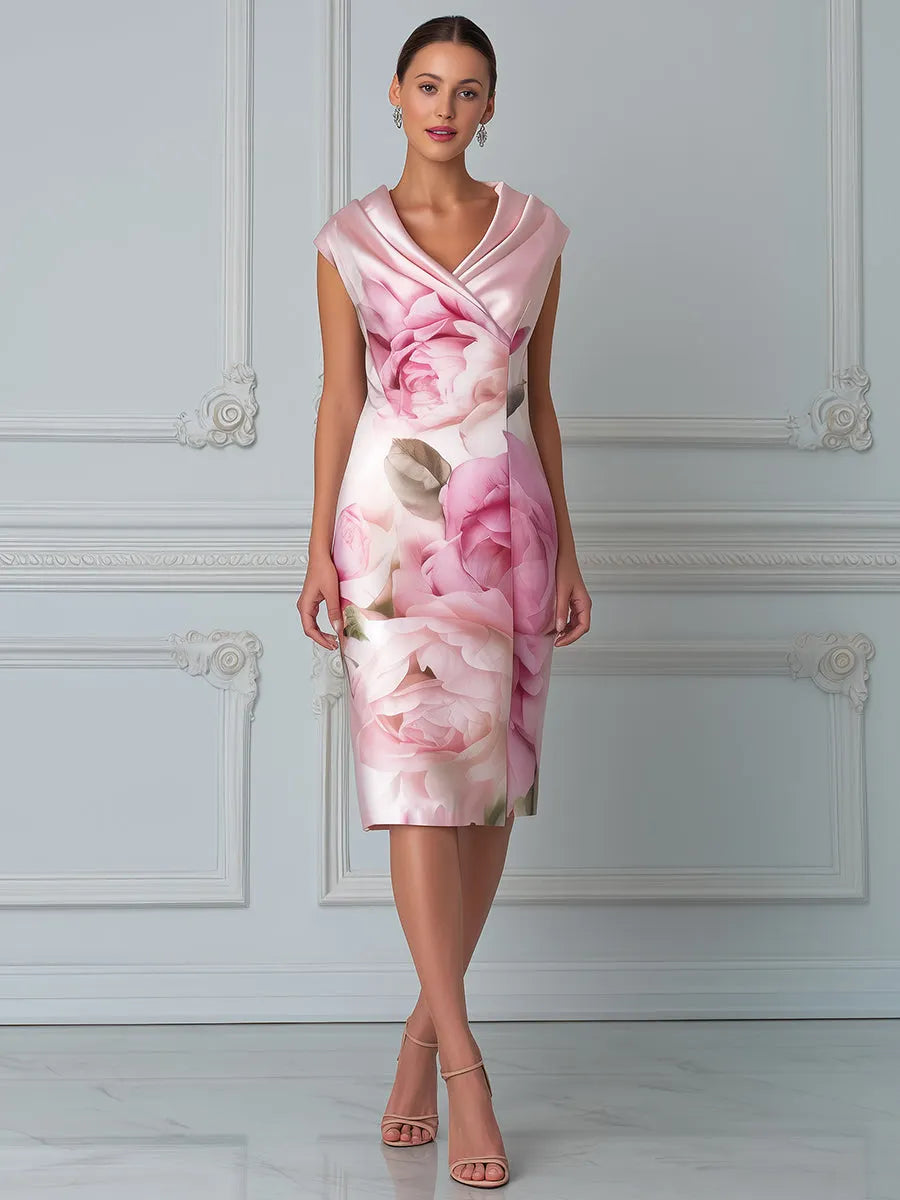 Elegant Floral  Shawl-Collar Sheath Dress