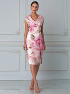 Elegant Floral  Shawl-Collar Sheath Dress