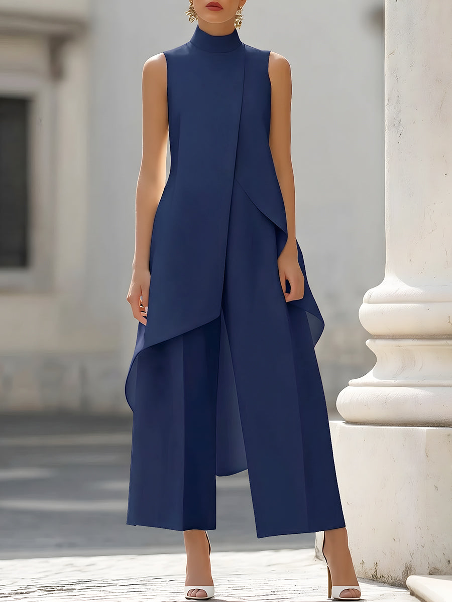 Asymmetric Layered Sleeveless Top & Wide-Leg Pants Set