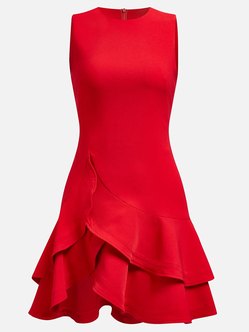Red Ruffled Crew Neck Sleeveless A-line Mini Homecoming Dress
