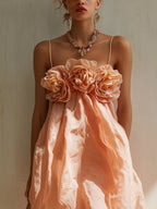 Blush Pink 3D Floral Cotton Mini Dress