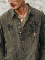 Men's Japanese Bamboo Embroidered Washed Linen Shirt