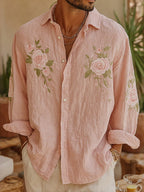 Men's Vintage Rose Floral Art Print Long Sleeve Shirt