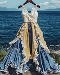 Summer Irregular Ruffle Denim Lace Patchwork Dress aca2