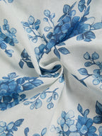 Maxi Linen Dress , Sleeveless, Round Neck, Floral, Belt Design, Vacation, Vintage, Blue