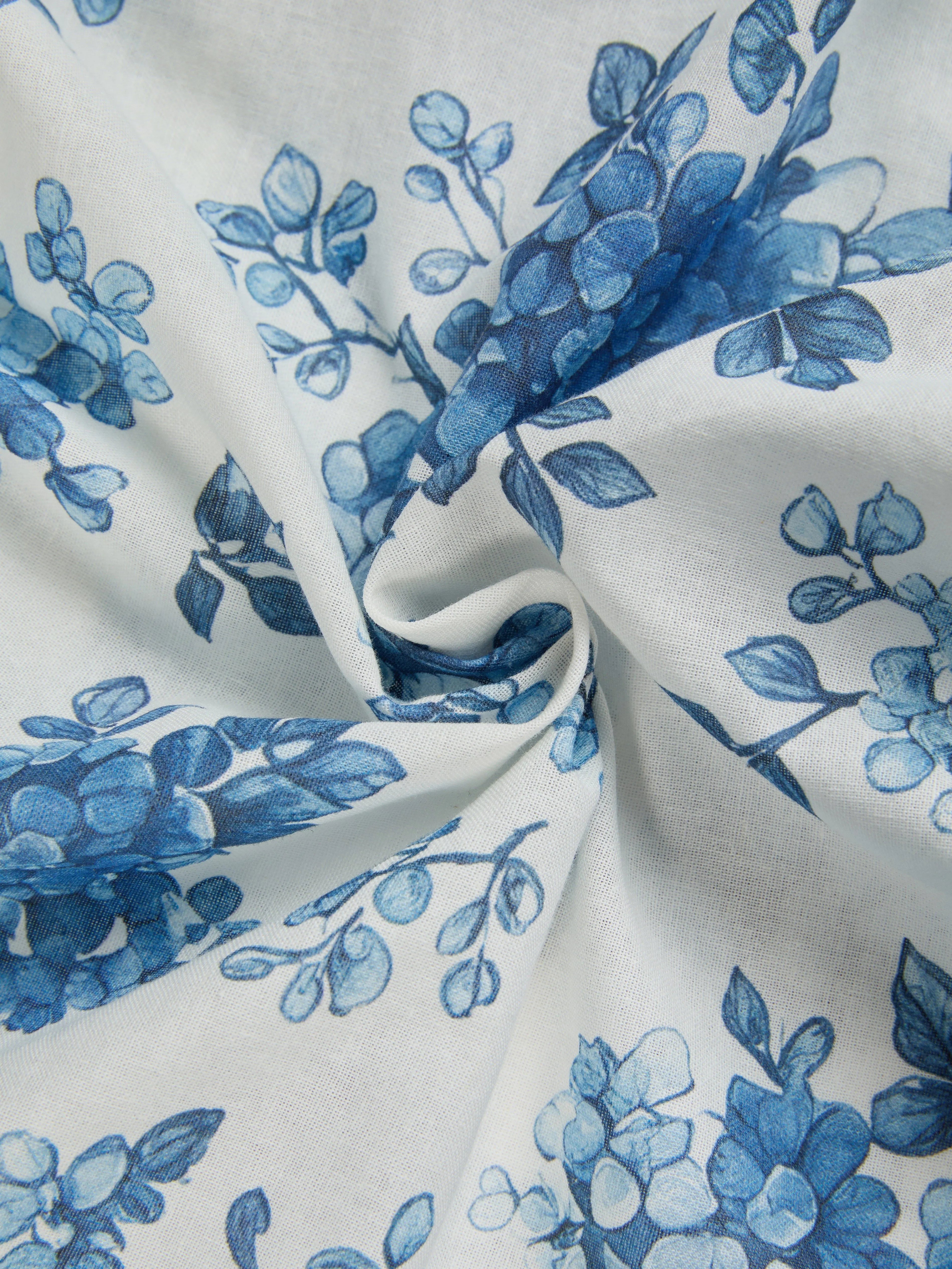 Maxi Linen Dress , Sleeveless, Round Neck, Floral, Belt Design, Vacation, Vintage, Blue