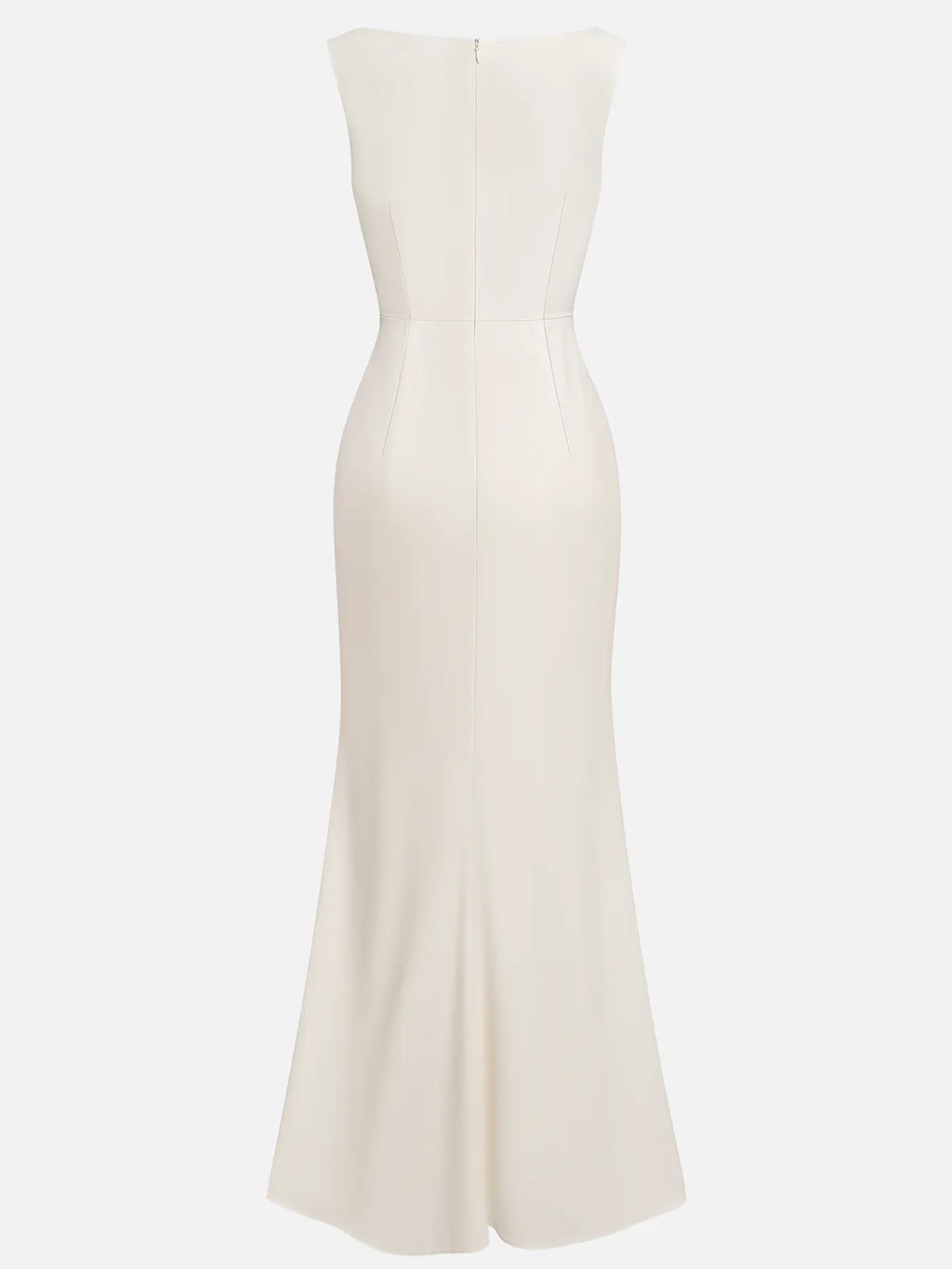 White Floral Classic V Neck Sleeveless A-Line Gown Dress