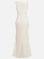 White Floral Classic V Neck Sleeveless A-Line Gown Dress