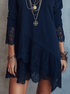 Vintage Lace-Trim Off-Shoulder Mini Dress In Midnight Navy