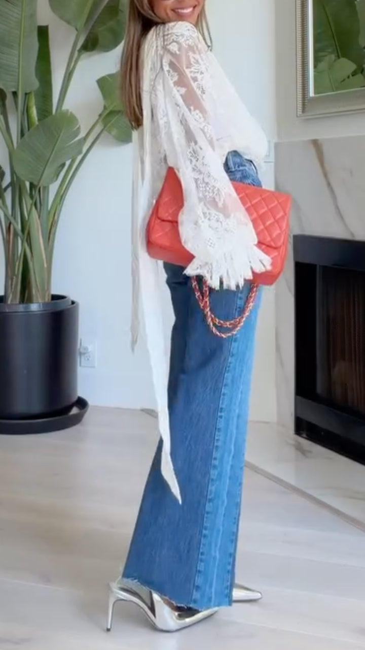Women's V-Neck Lace Top & Jeans Set