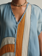 Color Block Denim Caftan Maxi Dress