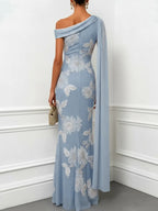 Light Blue 3D Floral Classic One Shoulder Sleeveless Mermaid Floor-length Gown Dress