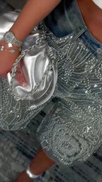 Rhinestone Embellished Denim Jort Shorts