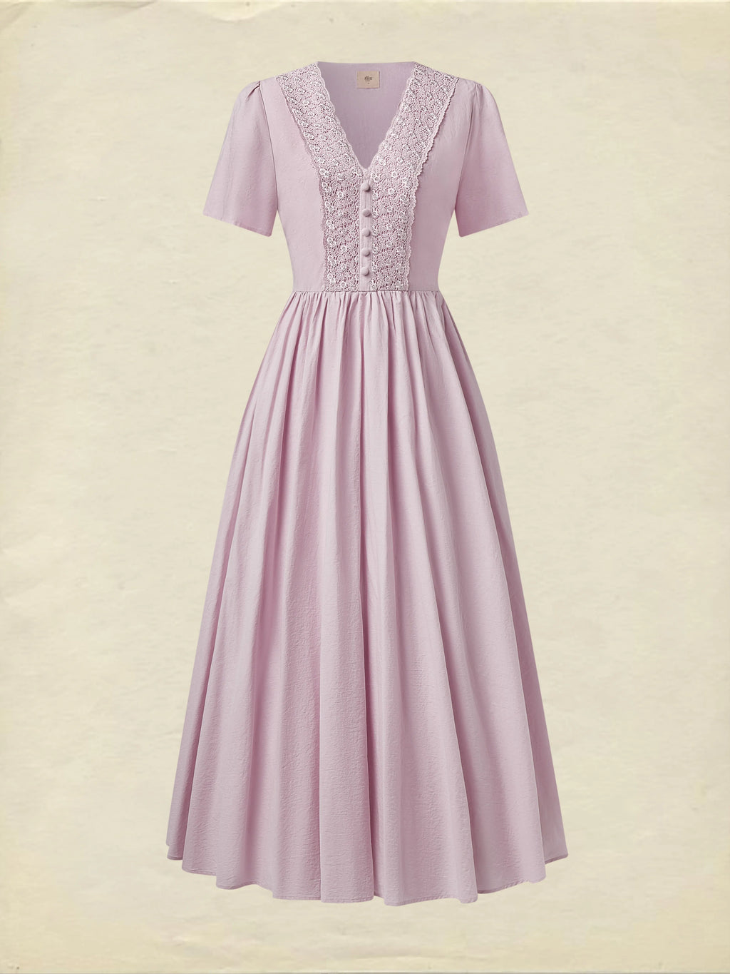 Cotton Maxi Dress, Short Sleeve, V neck, Plain, Vintage, Purple