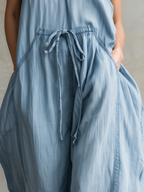 Light Blue Denim Halter Backless Oversized Jumpsuit