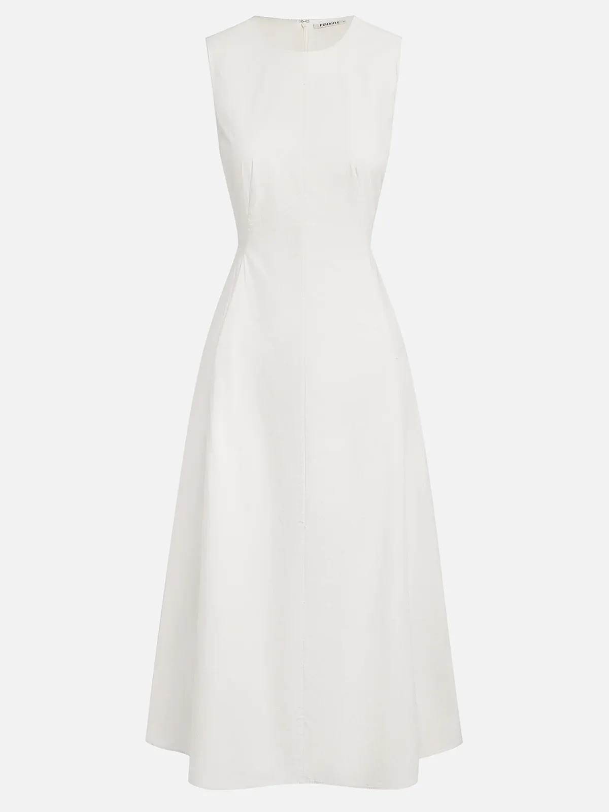 Apricot Lyocell Cotton Crew Neck Sleeveless A-Line Midi Dress