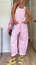 Pastel Pink Corduroy Loose Overalls