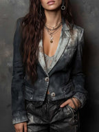 Shadow-Wash Cropped Denim Blazer