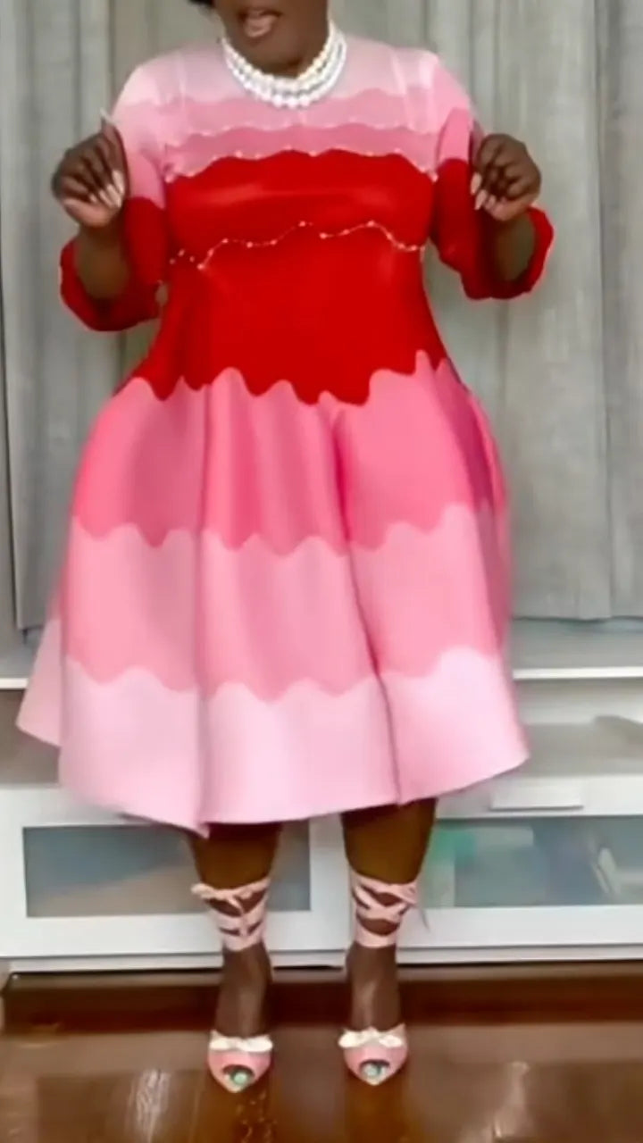 Color Block Ruffled Midi Dress