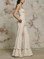 Boho Crochet Corset Ruffle Hem Linen-Blend Jumpsuit